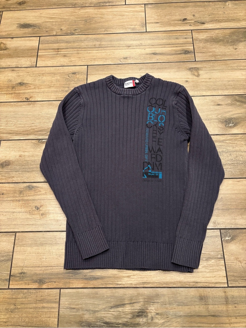 Reward Fashion Ribbed Knit Sweater Charcoal Gray Teal Blue Cyber Y2K Womens L